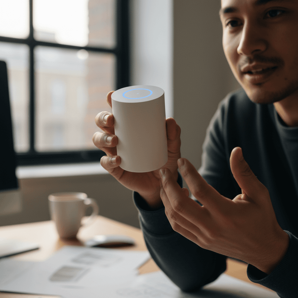 Creator filming UGC video with product