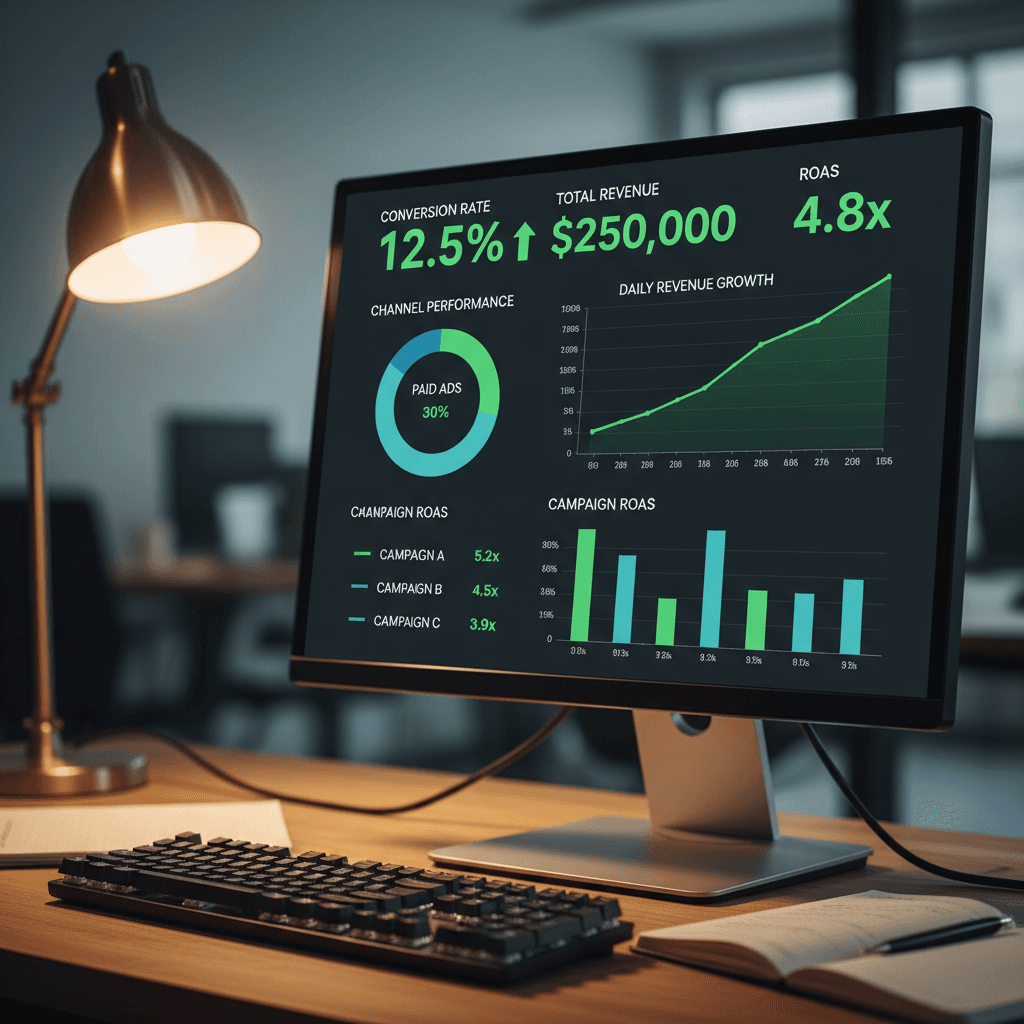 Performance metrics and ROAS analytics dashboard